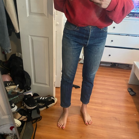 Dark wash redone jeans high rise straight leg - Picture 1 of 5